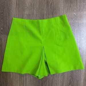 Zara Lime Green High-Waist Pleat-Front Skort